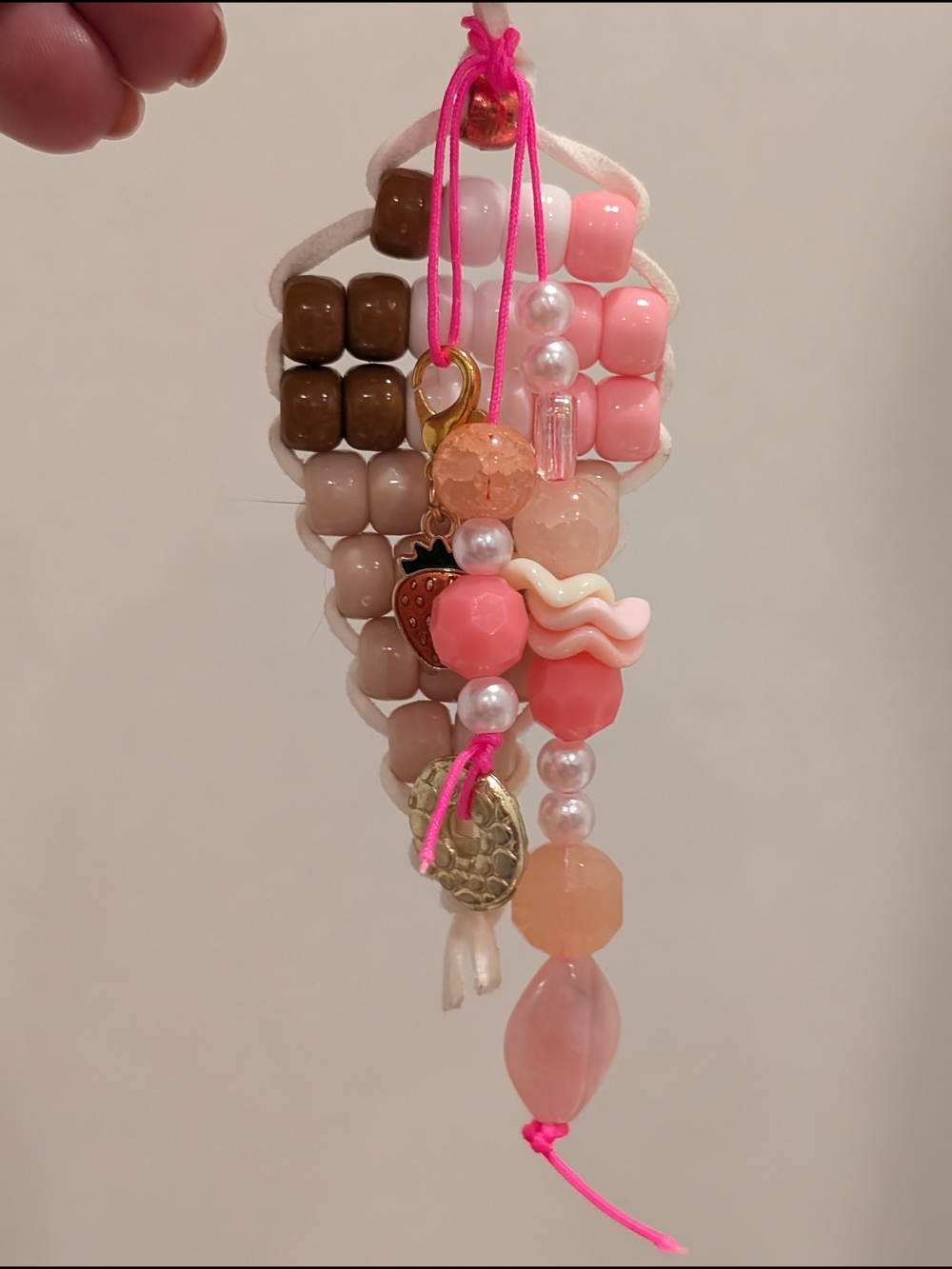 Pink Ice Cream Beaded Keychain Charm - Picture 4 of 5